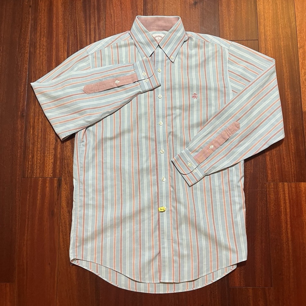 Brooks Brothers Shirt Men Small Blue Pink Striped Regent Fit Button Down READ * - Picture 2 of 13